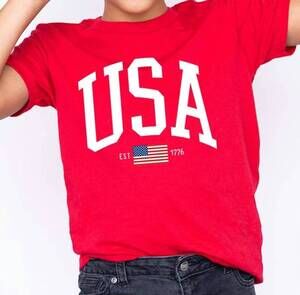 NEW COLORBEAR kids usa est 1776 kids graphic t shirts in red